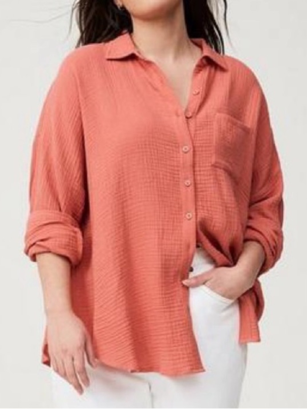 Torrid Cotton Gauze Drop Shoulder Button Down Shirt Womens 2 2X Faded Rose Top